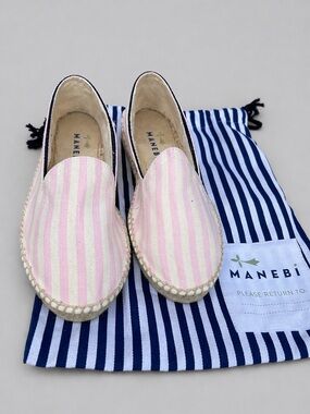 Manebi Pink Stripe Espadrilles Slip On Flats Size 37 Canvas US 6.5